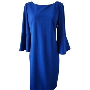 Elegant Jessica H Evening Midi Bell Sleeve Electric Blue Midi Sheath Dress Sz 10